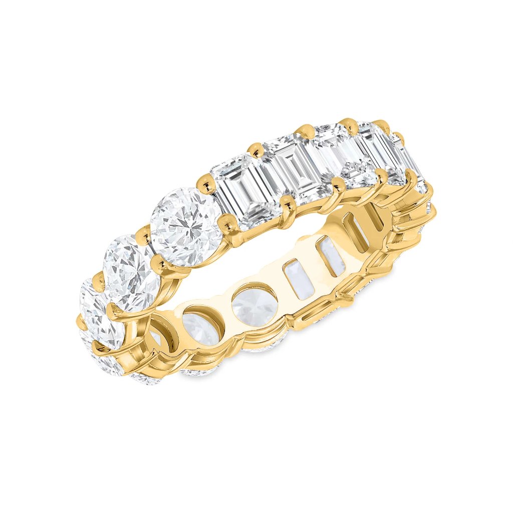 Emerald Round Cut 14k (Or 18k Upon Request) Gold Diamond Eternity Band Ring